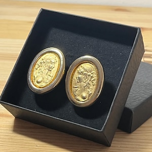 cameo clip on earrings golden color Clip on Earrings cameo earrings woman head earrings