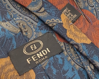 Corbata de seda Fendi Italia Corbatas de seda vintage cosidas a mano Corbata de boda Corbata Fendi Roma