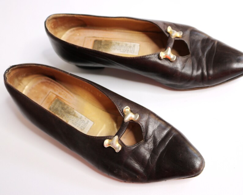 Baldinini Italien skor US6 EU36 UK4 antika pumps edwardianska skor vintage 50-talsskor bruna läderskor lyxmärkesskor bild 4