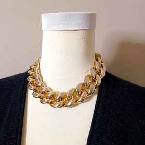 AMPCP gold chain necklace 17.5 inches gold chain hollow link necklace collar Chunky choker collar gold  plated chain