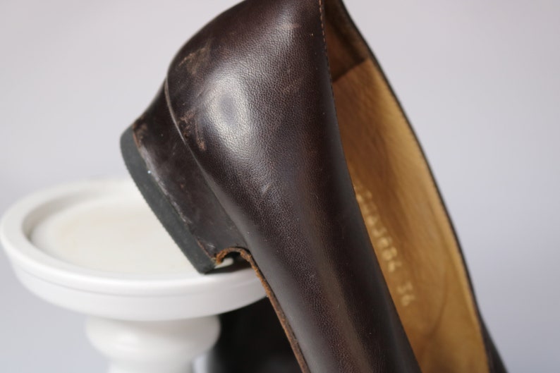 Baldinini Italien skor US6 EU36 UK4 antika pumps edwardianska skor vintage 50-talsskor bruna läderskor lyxmärkesskor bild 8