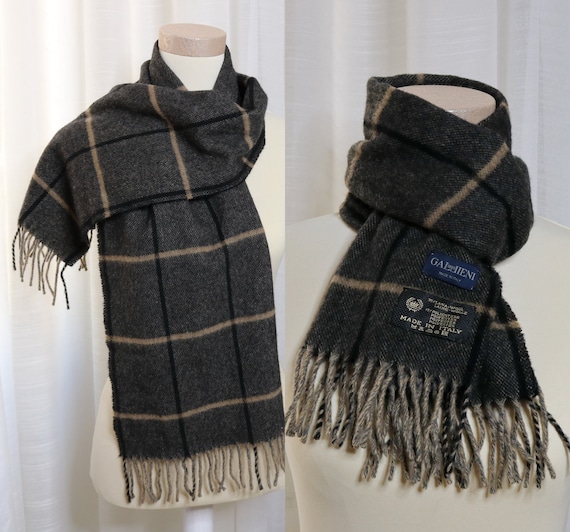 wool gray scarf Italy signed scarf wool long muffl