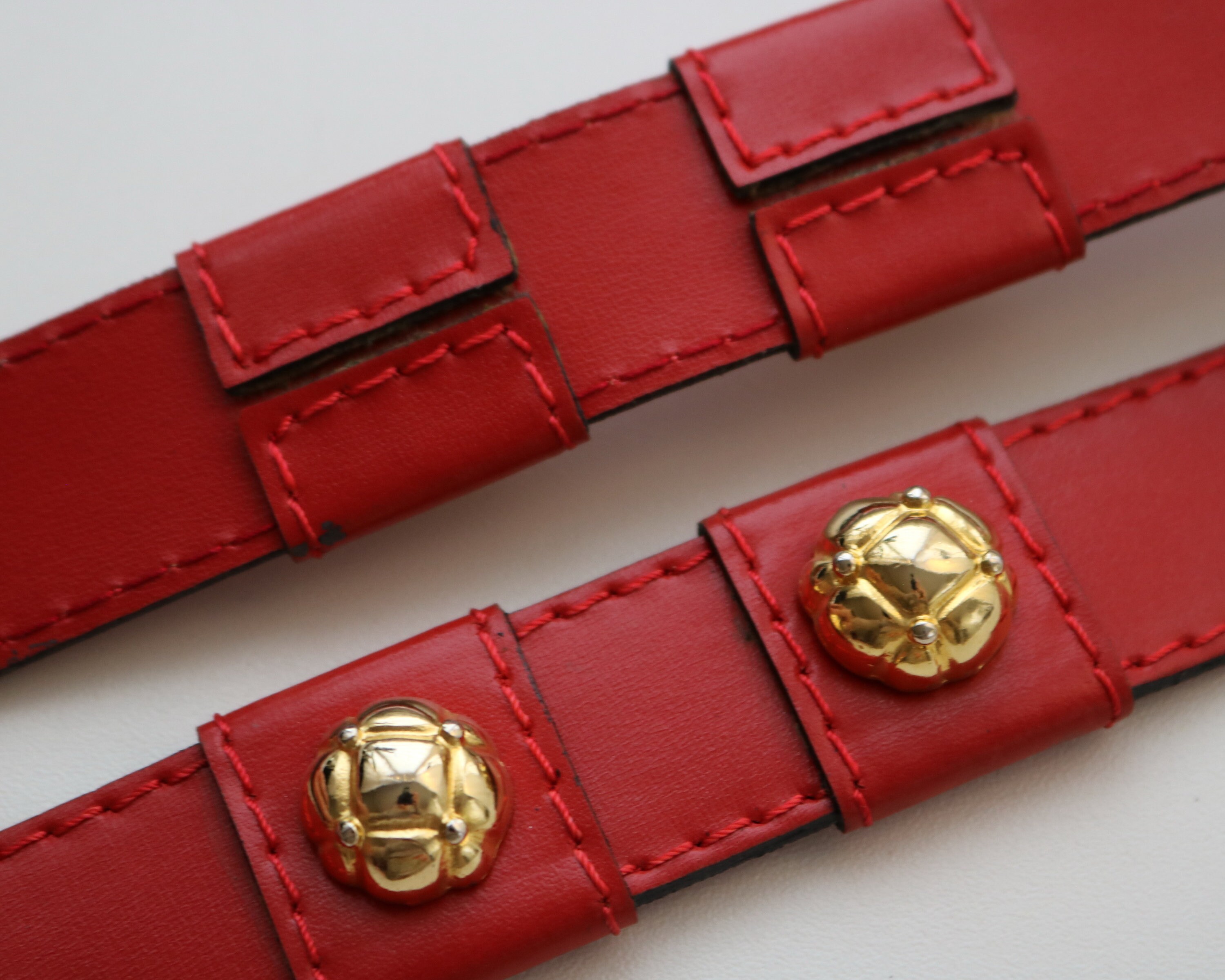 Red Vintage Belt Olpan Signed Belt Gold Buckle Belt Brass  display picture 3