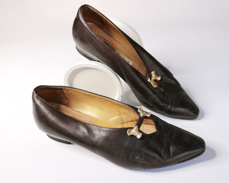 Baldinini Italien skor US6 EU36 UK4 antika pumps edwardianska skor vintage 50-talsskor bruna läderskor lyxmärkesskor bild 1