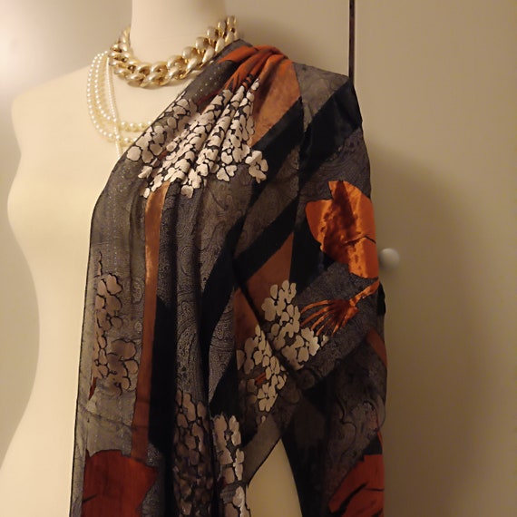 vivid brown scarf Italy silk velvet wrap Elegant … - image 5