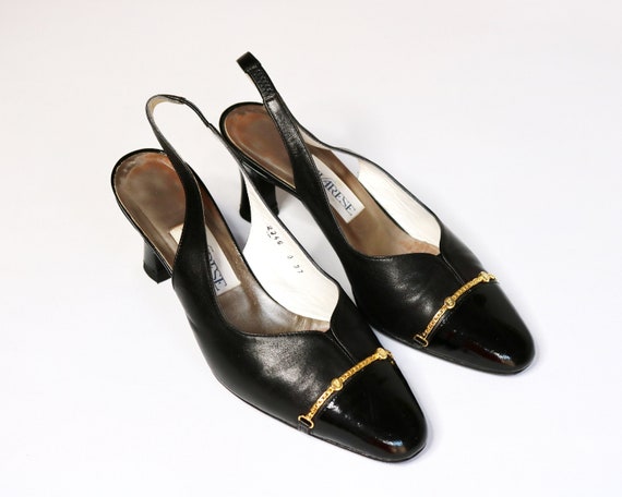 Buy Italy Divarese Pumps Signed Shoes US7 EU37 UK5 Signed Shoes Heeled Pumps Black Leather Shoes for Women Luxury Brand Shoes Gold Chain Online in India Etsy