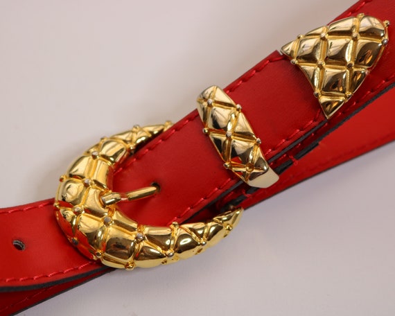Red Vintage Belt Olpan Signed Belt Gold Buckle Belt Brass  display picture 2