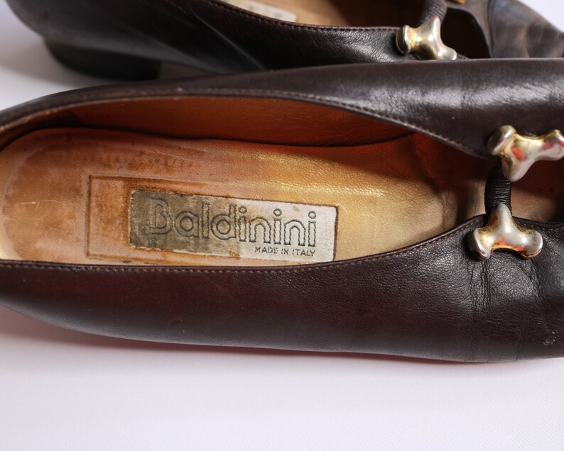 Baldinini Italien skor US6 EU36 UK4 antika pumps edwardianska skor vintage 50-talsskor bruna läderskor lyxmärkesskor bild 3
