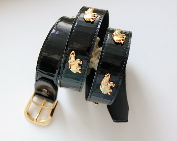 black belt Italy vintage belt for women gold buckl