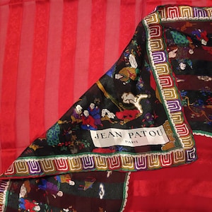 Jean Patou Paris Vintage Silk Scarf Autographed Rare Vintage Silk Scarf Orient Square Scarf