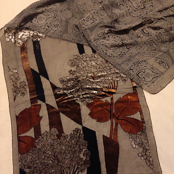 vivid brown scarf Italy silk velvet wrap Elegant … - image 9