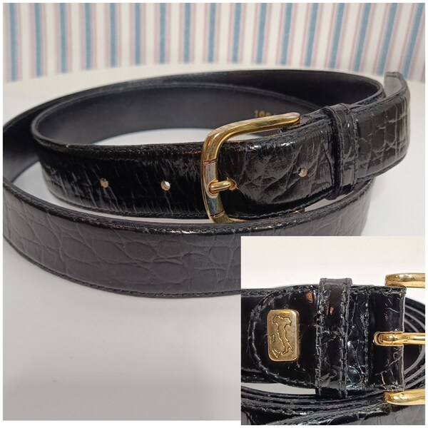Mens Black Belt Gold Buckle Etsy