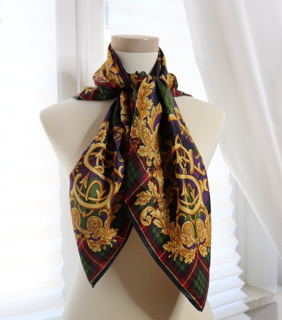 signed scarf Italy scarf designer silk scarf gold