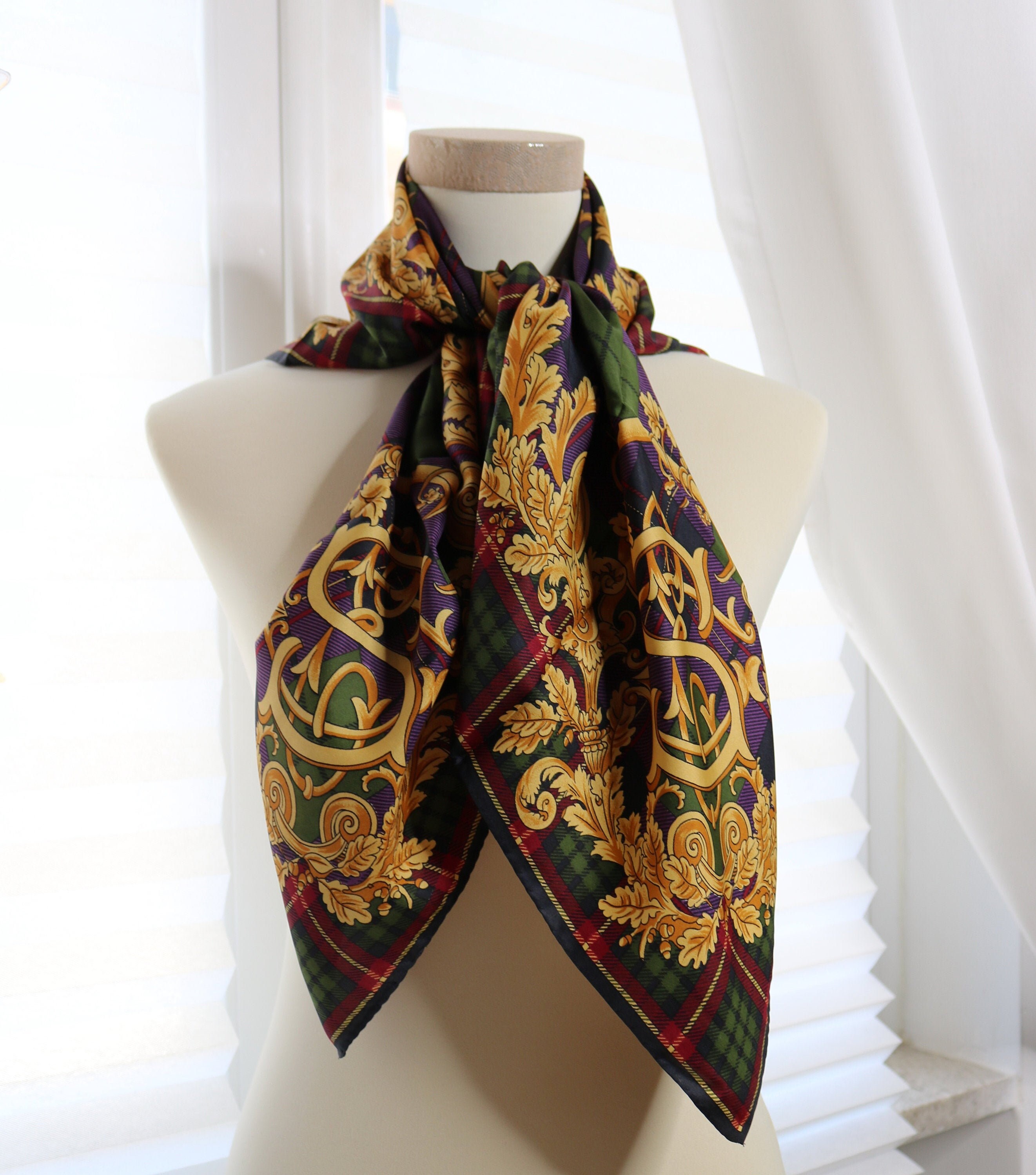 Signed scarf Italy scarf designer silk scarf gold Carré Etsy