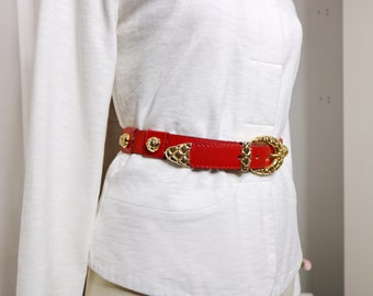Red Vintage Belt Olpan Signed Belt Gold Buckle Belt Brass  display picture 1