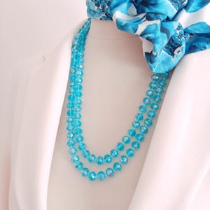 Crystal Rondelle Necklace Faceted Beads Aquamarine Blue Sparkling Glass Bead Necklace