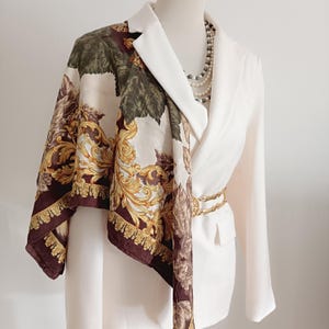 Vintage silk scarf Baroque gold brown scarf Floral print scarf