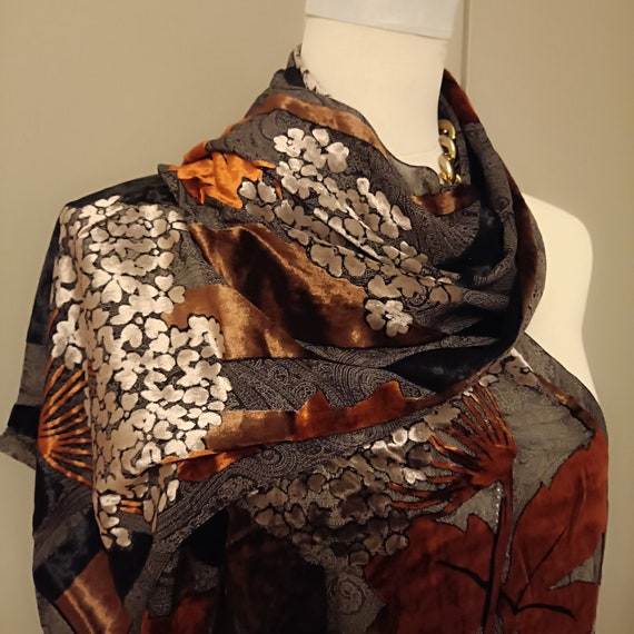 vivid brown scarf Italy silk velvet wrap Elegant … - image 6
