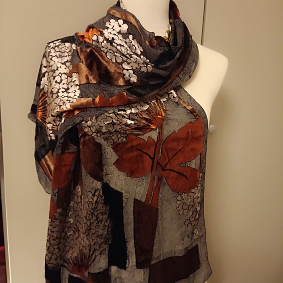 vivid brown scarf Italy silk velvet wrap Elegant … - image 2