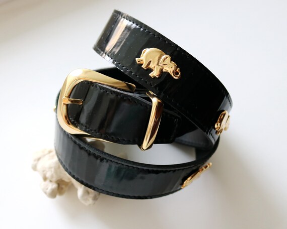 black belt Italy vintage belt for women gold buckl