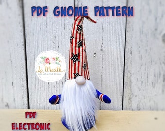 Modello PDF Gnomo patriottico, progetto fai-da-te Gnome, cartamodello cucito Gnome, design Gnome fai-da-te