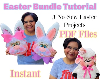 No Sew Easter Bunny and lamb DIY  Tutorial, No Sew Eastern E-Patterns, Lam Doll DIY, Bunny Head DIY, Easter Wreath Attachment Patterns