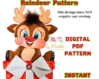 No Sew Reindeer PDF Pattern, Reindeer E- Pattern, Reindeer Digital Pattern, Rudolph Attachment Pattern, Christmas Pattern