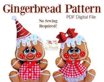 Gingerbread Couple No Sew PDF Pattern, Gingerbread E- Pattern, Gingerbread Wreath Attachment, Gingerbread Digital Pattern, Gingerbread Dolls