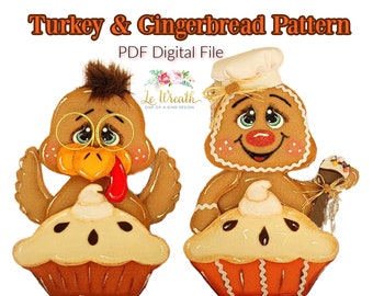 No Sew Turkey and Gingerbread Pattern Combo, Turkey Pattern, Gingerbread Patter, Fall DIY Crafts, Turkey Gingerbread E-Pattern, Fall Pattern