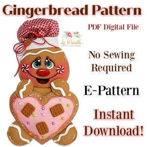 No Sew Gingerbread Cookie Pattern, Gingerbread PDF Pattern, Gingerbread Wreath Attachment, Gingerbread Digital Pattern, Gingerbread Doll DIY
