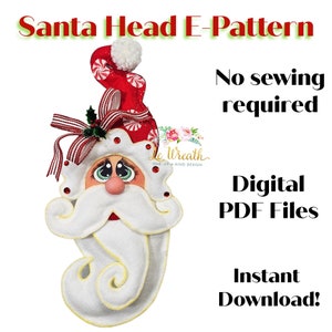 No Sew Weihnachtsmann Kopf E Muster, Weihnachtsmann PDF Muster, Weihnachtskranz Anbringung, Weihnachtsmann Digital Muster, Weihnachtsmann Kopf DIY, Weihnachtsprojekt