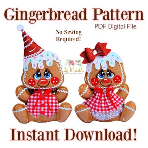 Gingerbread Couple No Sew PDF Pattern, Gingerbread E- Pattern, Gingerbread Wreath Attachment, Gingerbread Digital Pattern, Gingerbread Dolls