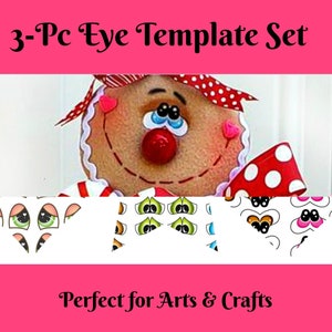 May include: A set of three eye templates for crafts. The templates feature different styles of eyes, including cartoon eyes, realistic eyes, and animal eyes. The templates are printed on white paper and are ready to be cut out and used.