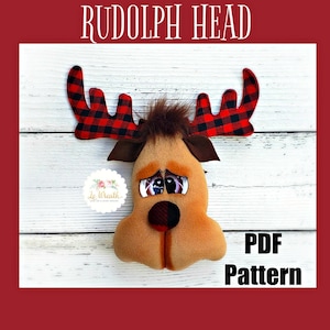 Rudolph the Reindeer Head Digital Pattern, Reindeer Wreath Attachment DIY Pattern, Reindeer Doll image 1