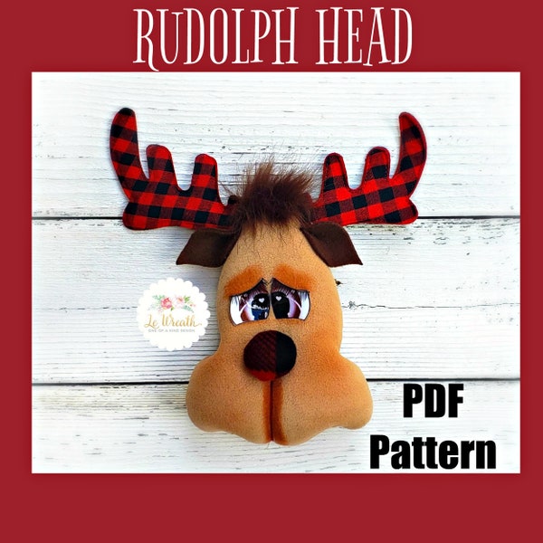 Rudolph the Reindeer Head Digital Pattern, Reindeer Wreath Attachment DIY Pattern, Reindeer Doll