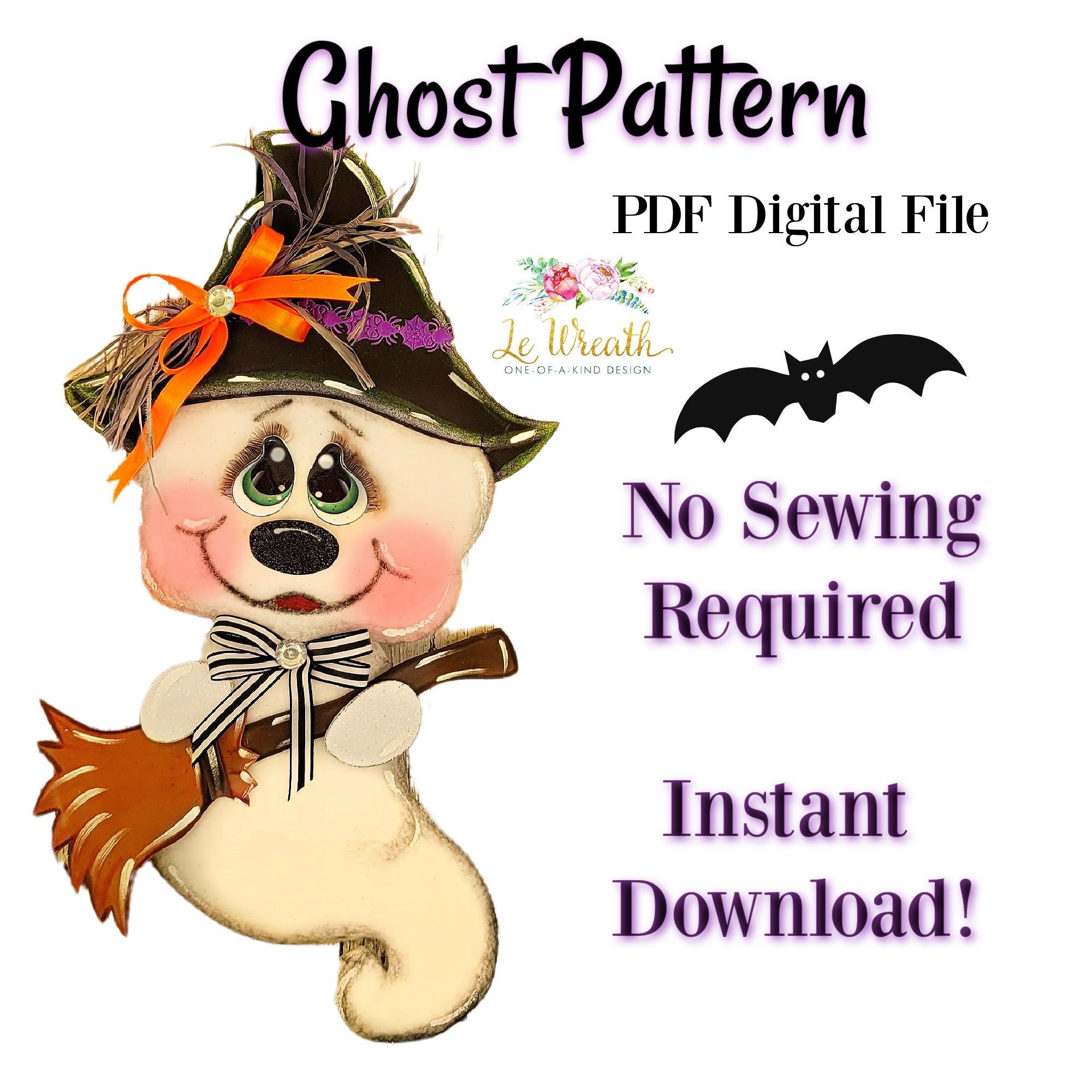 Patchwork Ghost Pattern Ghost Pattern, No Sew Halloween Ghost PDF Pattern, Ghost Wreath ...