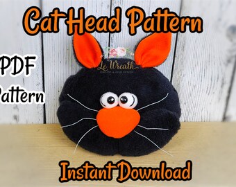 Halloween Cat Head Sewing Pattern, Black Cat E- Pattern, Cat DIY Pattern, PDF Halloween Pattern, Cat Wreath Attachment