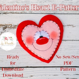 No Sew Valentines Heart PDF Pattern, Hart  E- Pattern, Sew Heart  Pattern, Valentines Crafts,  E-Pattern Valentines