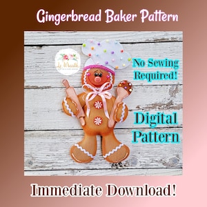 No Sew Gingerbread Baker PDF Pattern, Gingerbread E- Pattern, Gingerbread DIY, Gingerbread Wreath Attachment, Gingerbread Electronic Pattern