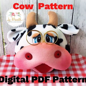 Kuhkopf Plüsch Digital Pattern, Farm Kuhkopf-Muster, Kuh Nähen Nähen Schnittmuster, Kuh Kranz Befestigung