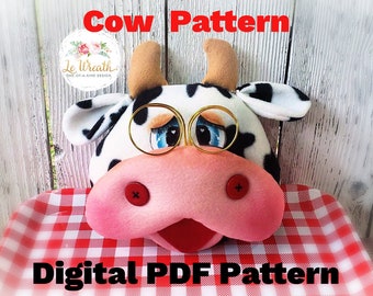 Cow Head Plush Digital Pattern,  Farm Cow Head Pattern, Cow Sewing Sewing Patterns, Cow Wreath Attachment