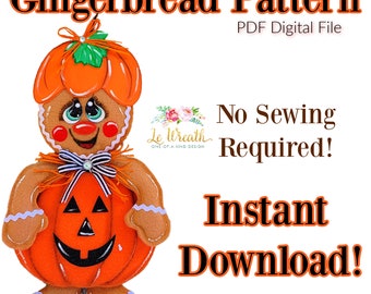 Halloween Gingerbread Pattern, No Sew Fall Gingerbread PDF Pattern, Gingerbread Wreath Attachment, Gingerbread Digital Pattern