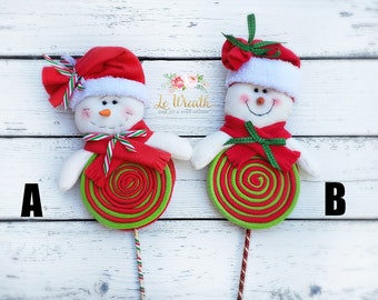 Handmade Frosty The Snowman Lollipops, Whimsical Frosty Picks, Snowman Doll, Christmas Decor, Christmas ornaments, Frosty Wreath Attachments