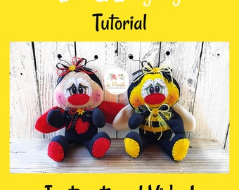 Bee & Ladybug Doll DIY Tutorial, Bee Wreath Attachment , Ladybug Doll Making Video, Primitive Bee, Primitive Ladybug