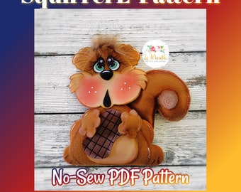 No Sew eekhoorn pdf-patroon, herfsteekhoorn e-patroon, eekhoornpatroon, eekhoornkransbevestigingspatroon, eekhoorn DIY
