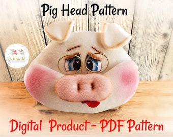 Schweinekopf Plüsch Digital Pattern, Schweinchenkopf Muster, Schwein Nähen Schnittmuster