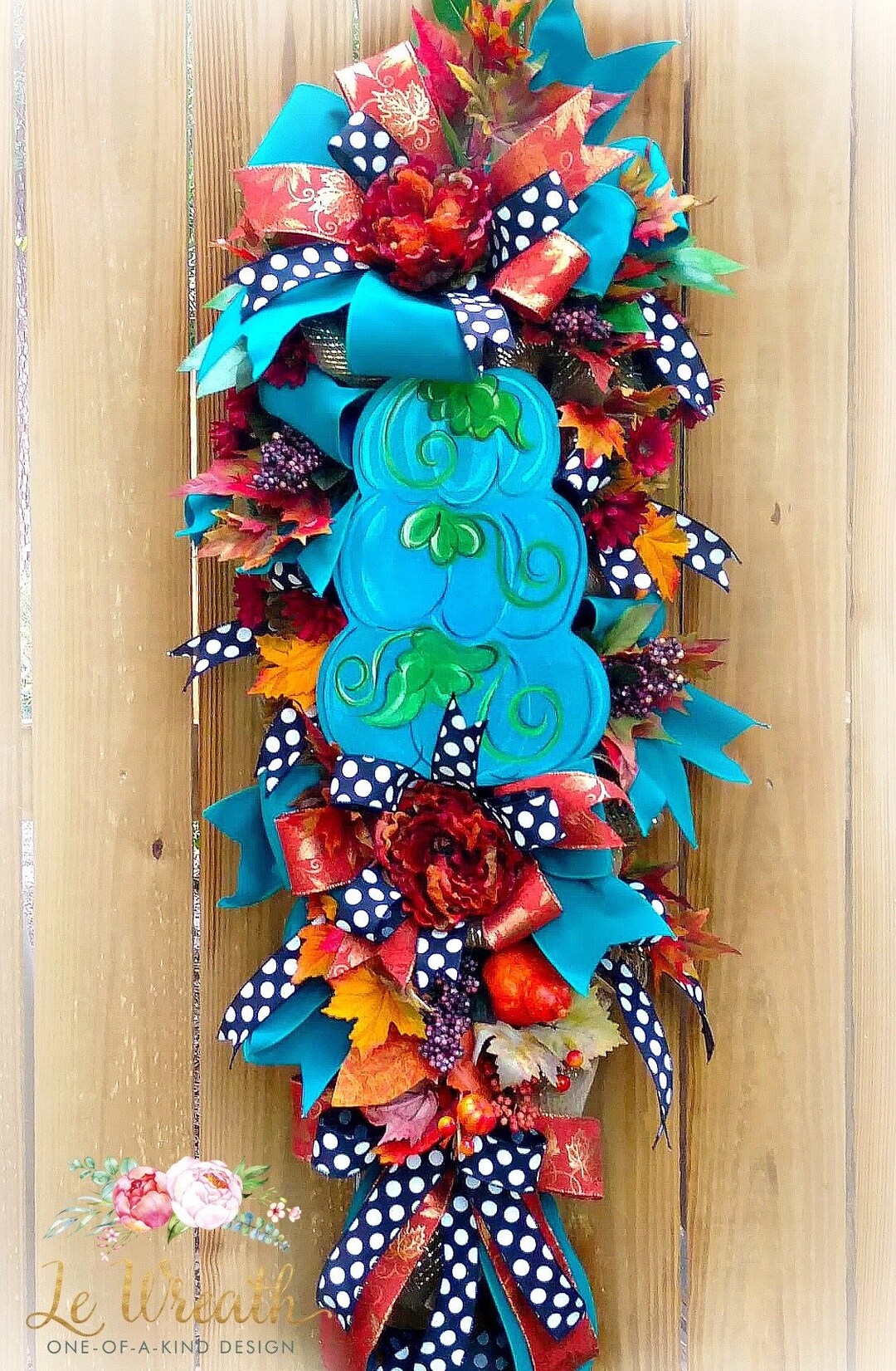 Teal Pumpkin Fall Swag Fall Wreath Teal Pumpkins Autumn Etsy