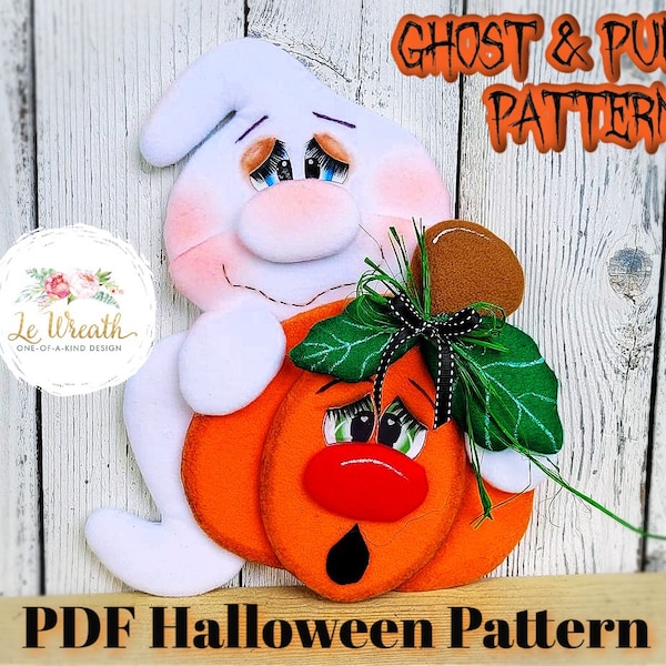 No Sew Halloween PDF Pattern, Ghost Pattern, Pumpkin Electronic Pattern, Ghost & Pumpkin Pattern, Ghost Pumpkin Wreath Attachment