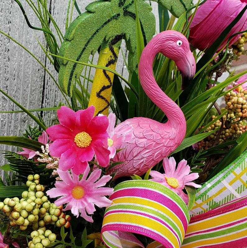 Pink Floral Flamingo Arrangement Summer Tall Centerpiece | Etsy