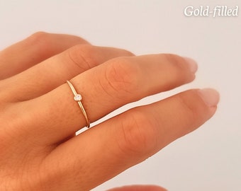 Anillo apilable Brillo delicado chapado oro 14K |  Anillo circonita blanca Anillo brillante duradero oro Anillo waterproof uso diario Aro